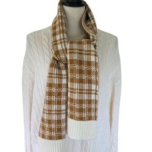Timberland Scarf‎ OS Caramel Cream Plaid Knit Acrylic Winter